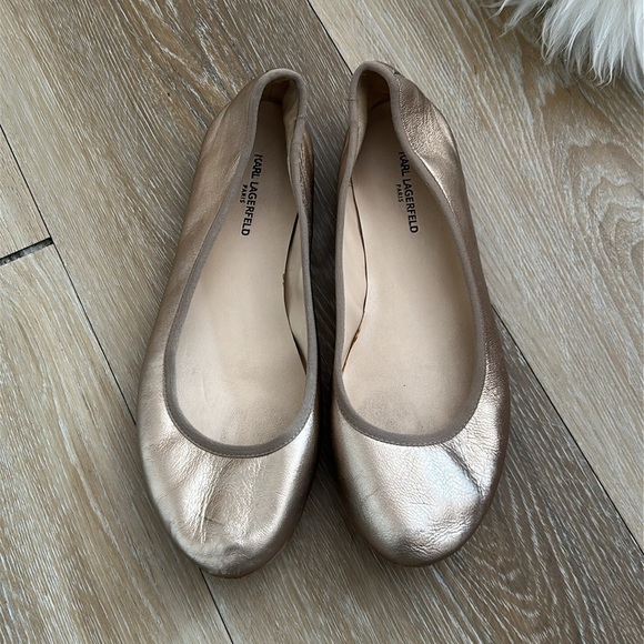 Karl Lagerfeld Gold Ballet Flats - Picture 1 of 5
